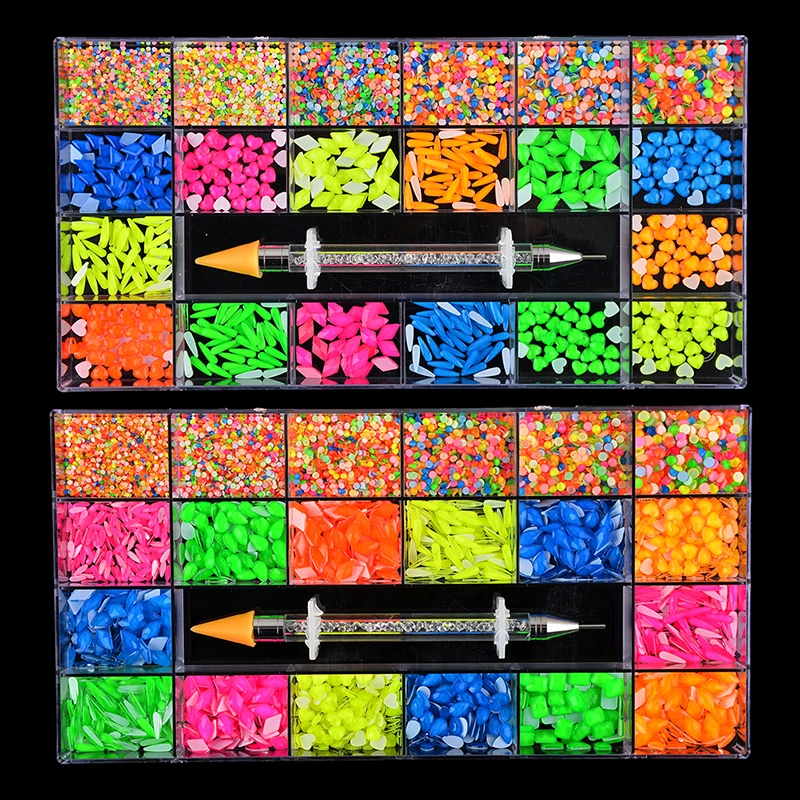 

New Hotfix Glass Flatback Neon Crystal Rhinestone Boxes For Nail Art, Colorful
