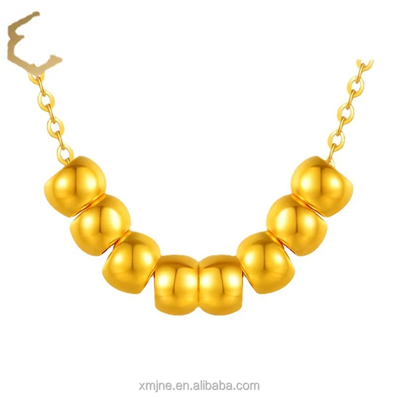 

Certified Gold Round Beads Bafanglai Cai O Word Chain Necklace Women's Foot Gold 999 Transfer Beads Clavicle Chain Pendant