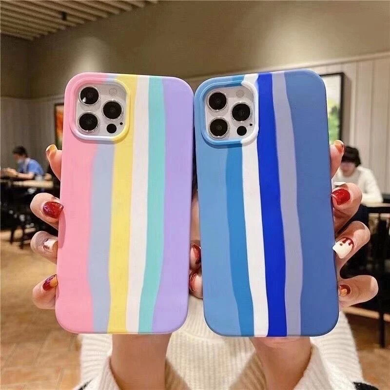 

2020 New Rainbow Silicone case for iphone with apple logo designer,Top sale Soft Fundas for iphone rainbow case 12 pro, Multi colors