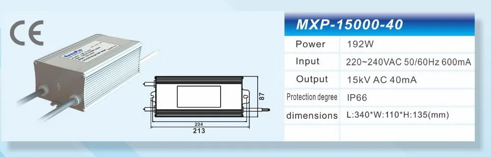 IP66 waterproof high voltage 220v 240v input to output 40ma 12kv 12000v neon sign transformer for led flex