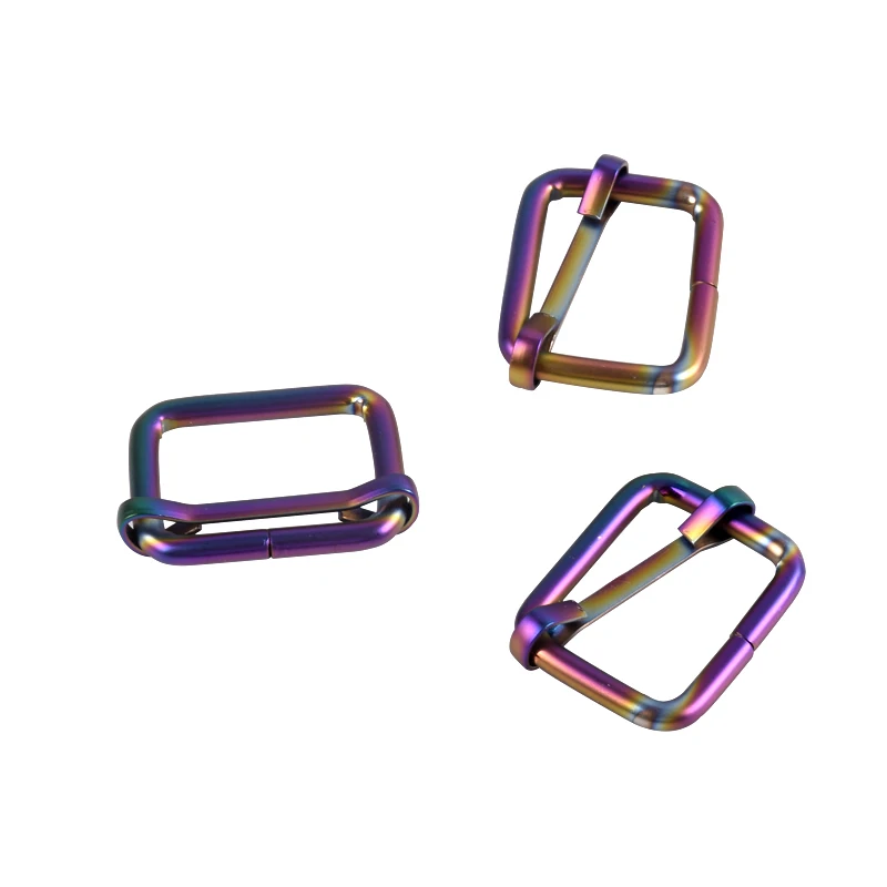 

Metal Pull Core Buckle Webbing Adjuster Buckle Tri-glides Slides Roller Pin Clasp Bag Strap Slider Buckle, Matte rainbow