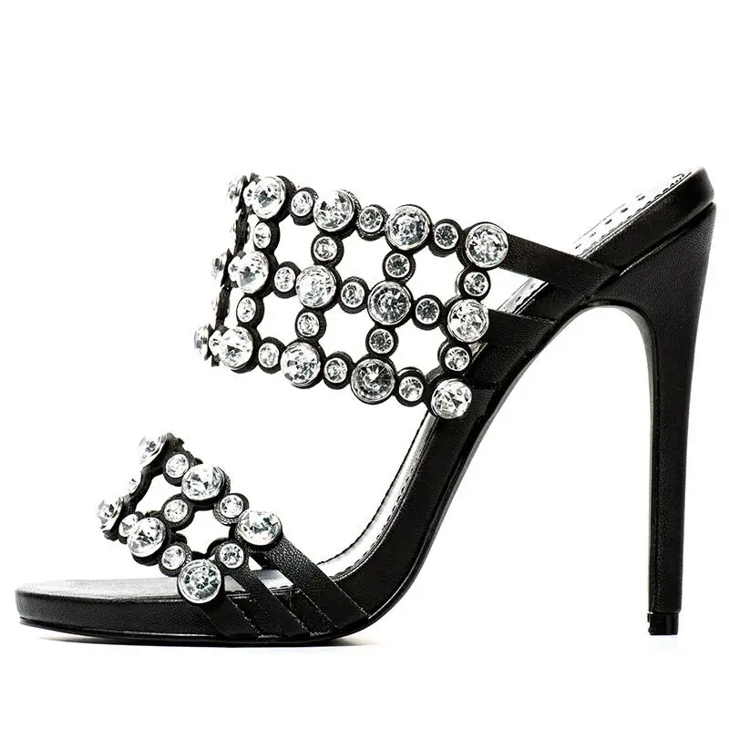 

Black Shoes Crystal High Heel Mules1688 Sandal