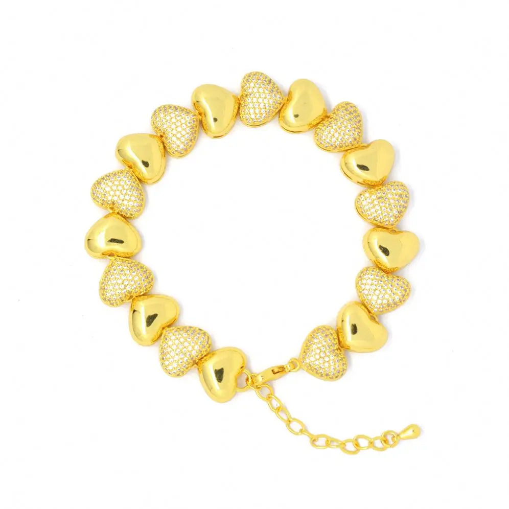 

Women Inspiration Jewelry Silver Gold Plated Heart Brass Charm Heart Bracelet Expandable Adjustable Link Bangle, Glod
