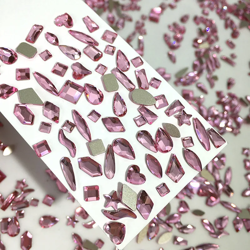 

Wholesale Shaped Light Pink Transparent Silver Bottom Rhinestones Flat Back Crystals Glass Nail Art Rhinestones, As picture