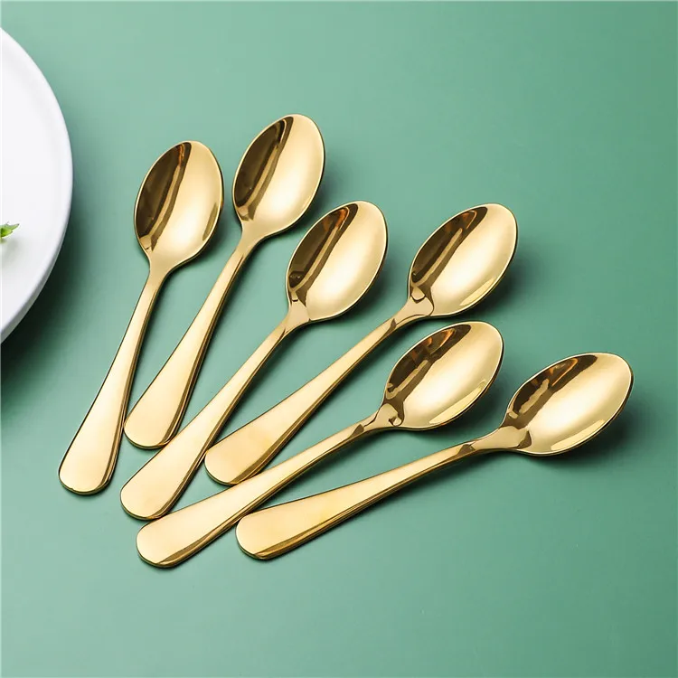 

high-end product royal luxury 6pcs stainless steel flatware dessert teaspoon gold spoon set custom tea spoon, Customized