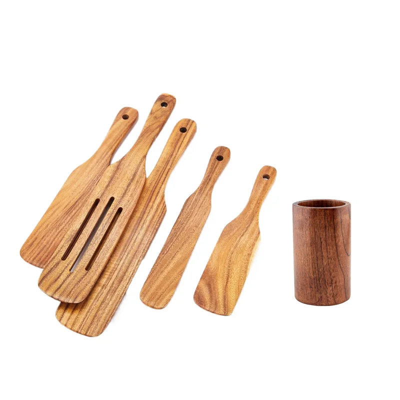

Larger Set of 5 Natural Acacia Wooden Spurtles Sets Spatula Cookware Sets Kitchen Utensils Tools, Natural ebony wood color