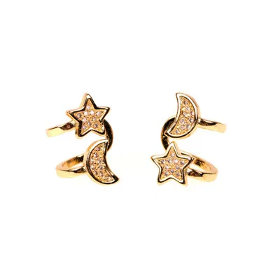 

High Quality CZ Diamond Star and Moon Clip on Earcuff Earrings Gold Plated Zirconia U Shape Five Pointed Star Ear Clip Earrings