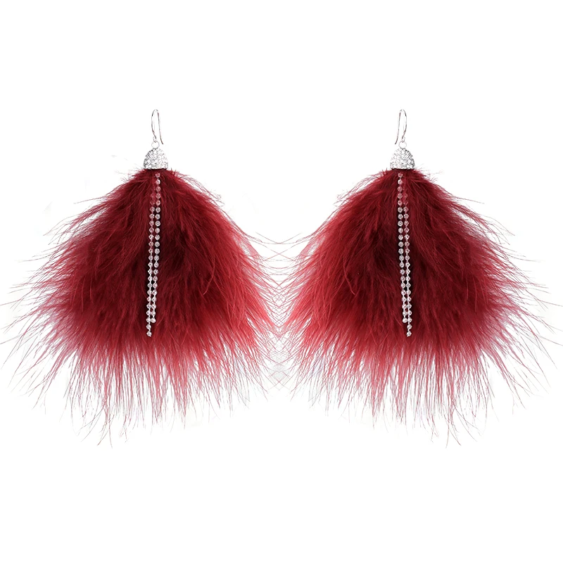 

ed01889d Exaggerated Fashion Trend Red Blue Short Feather Tassel Crystal Drop Earring Stud For Women