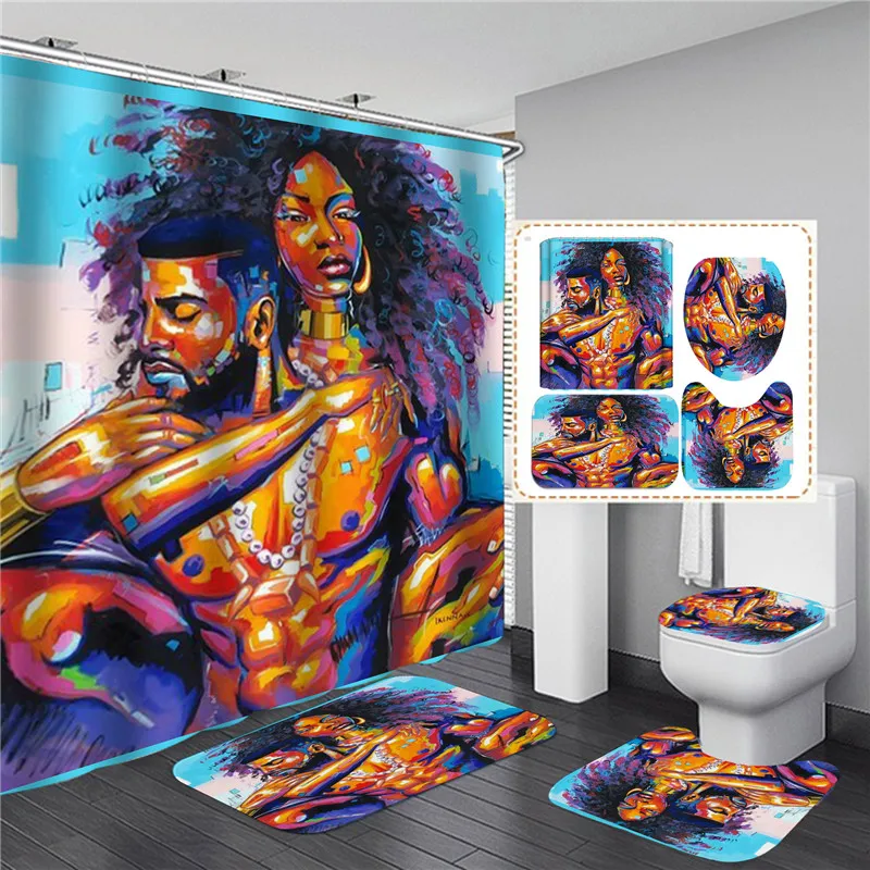 

New Design Sexy African Girl Bathroom Set With Shower Curtain And Rugs Waterproof Shower Curtains