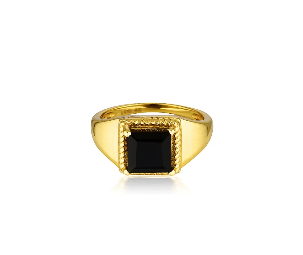 

2021 Fashion Vintage Jewelry Signet Dome Ring 18k Gold Birthstone Gem Black Stone Ring