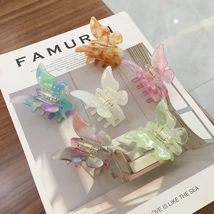 Ins Korean Style Acetate Hair Claw Colorful Butterfly Hair Clips For Girls