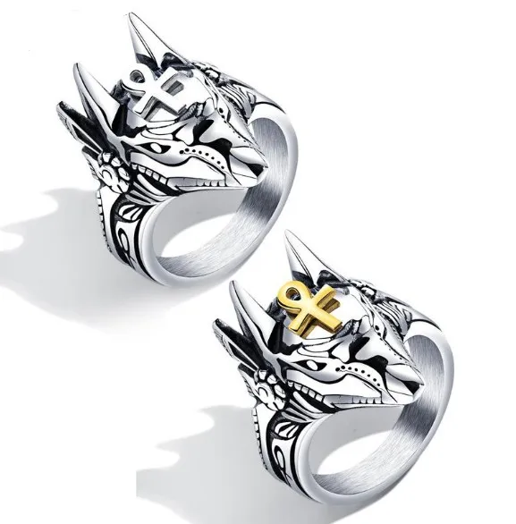 

Hot selling egypt punk wolf head stainless steel ring mens, As picture