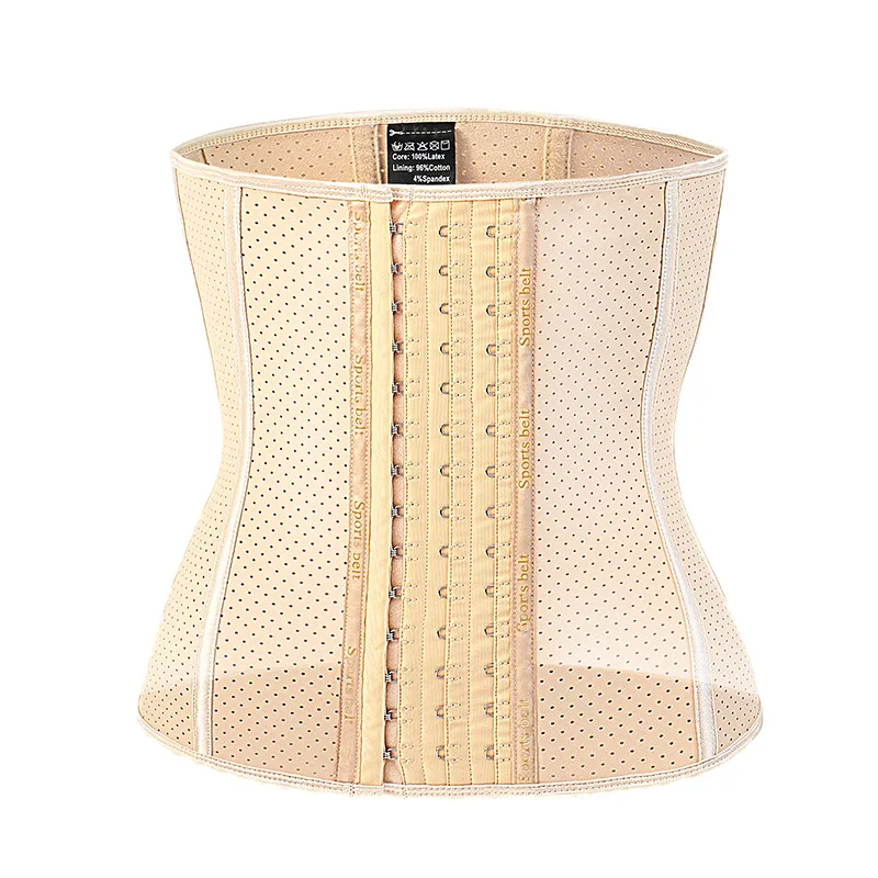 

No Moq Women 4 Step Shape Trimmer Steel Bone Rows Perforated Latex Rubber Thermal Beige Corset Waist Trainer With Hook, Same as the picture