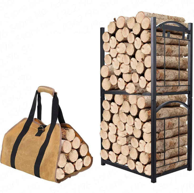 

2 Layers Iron Firewood Rack Detachable Fireplace Tool Rack Log Holder Indoor Outdoor Kindling Wood Holder Log Storage Bracket