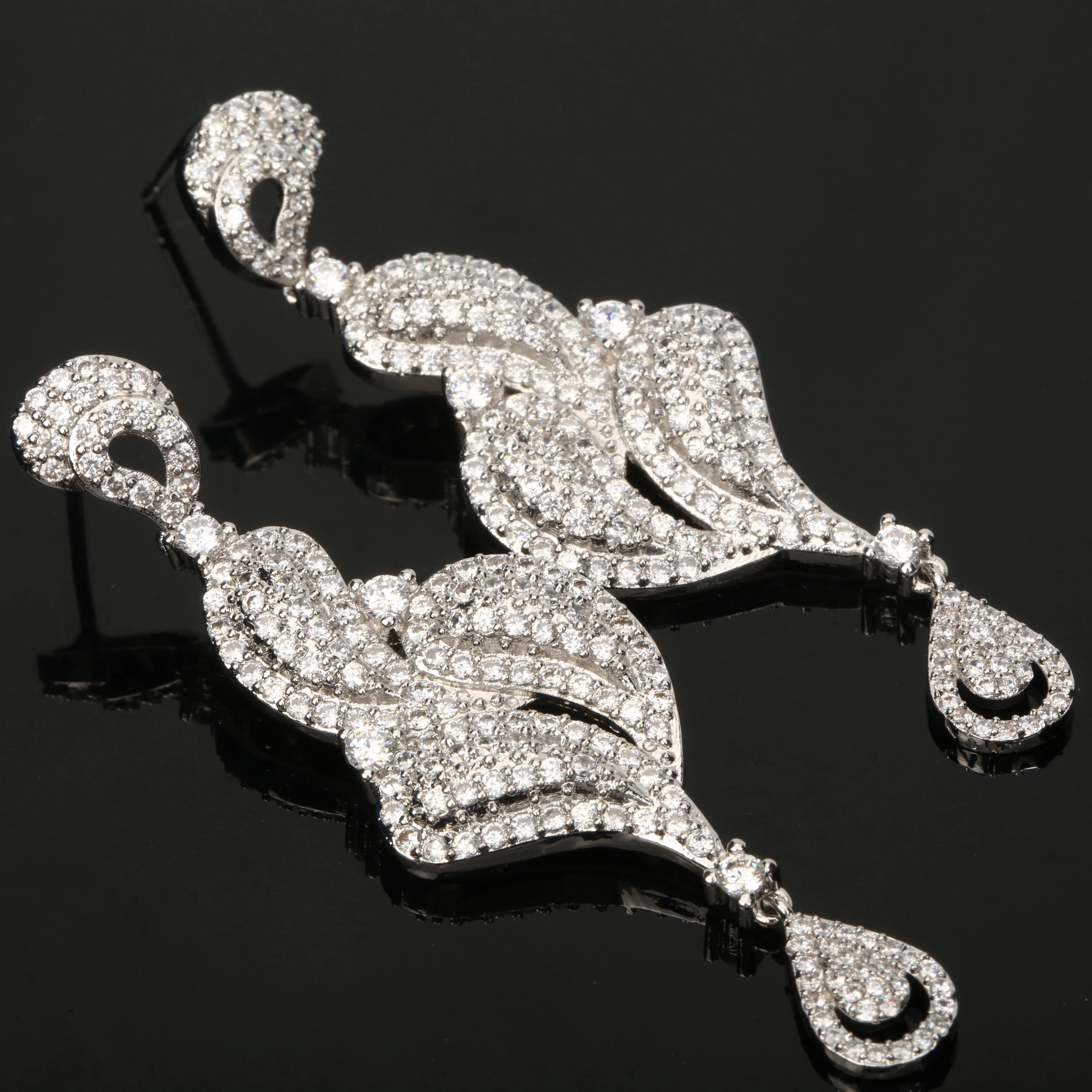 时尚设计制造商 oem 手工制作婚礼珠宝锆石新娘声明滴耳环