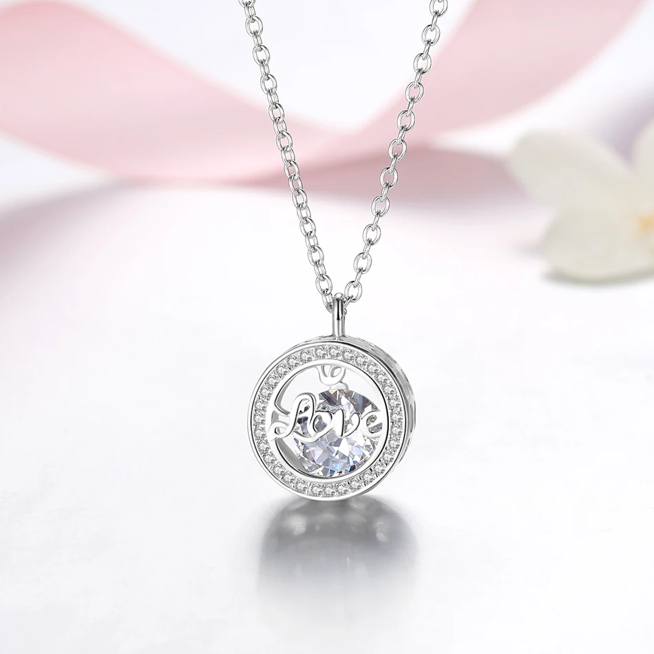 

Forewe Fashion Jewelry 925 Sterling Silver Round with Cubic Zircon Necklace Forever Love Crystal Pendant Necklace