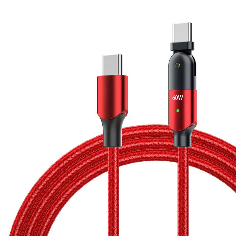 

PD 100W 60W 5a 3a 180 Degree Rotating Nylon Fabric Braided 22awg Wire USB Type C Charging Data Cable Gaming charging phone cable