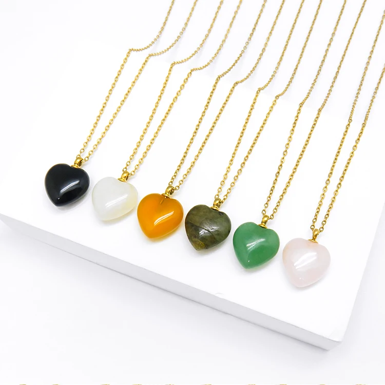 

Fashion Women Natural Stone Heart Pendant Jewelry Chain Necklace 18K Gold Plated Stainless Steel Heart Necklace
