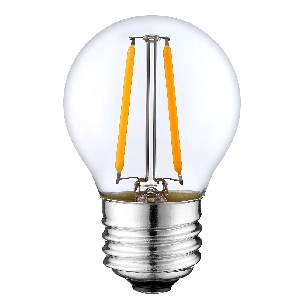 Warm white E14 E12 E26 E27 B22 golf ball led round glass filament bulbs G45 G50 2w 3w