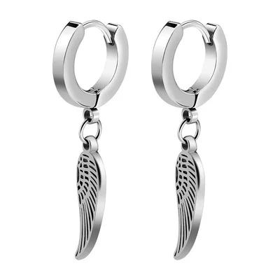 

European and American fashion stainless steel earrings ear buckle pendant wings hollow ear buckle titanium steel jewelry