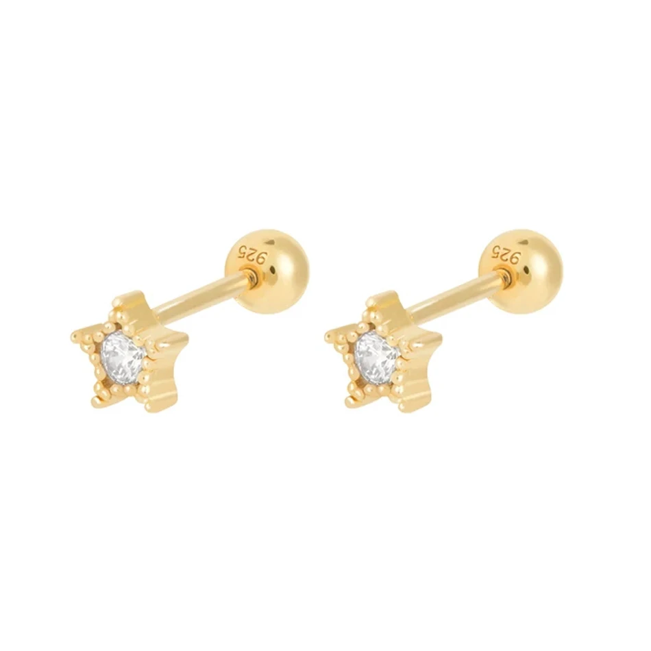 

925 Sterling Silver Cubic Zircon Star Rose Gold Plated Stud Earrings Wholesale Earrings Jewelry