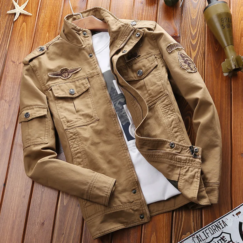 

2021 Hot Mens Casual Winter Cotton Outdoor Full Zip Plus Size 6XL Military Jacket, Green / khaki/black