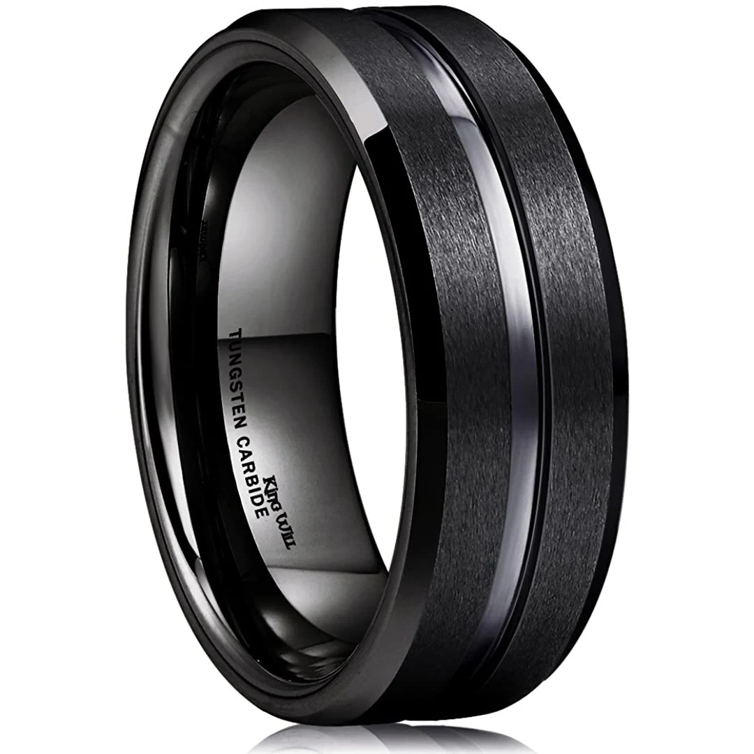 

8mm Tungsten Carbide Wedding Band Tunsten Ring Men Classic Black Blank Polished Finish Grooved Center Tungsten Ring