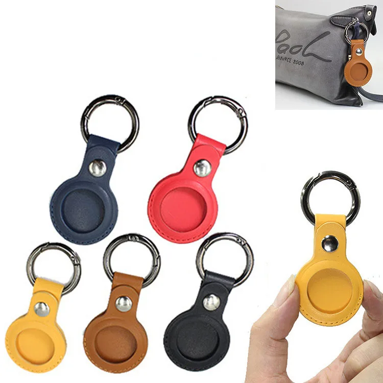 

2021 Amazon Hot Sale for AirTag Case Leather for Apple Airtags Tracker Tracking Holder Collar Loop Leather Case With Key Ring