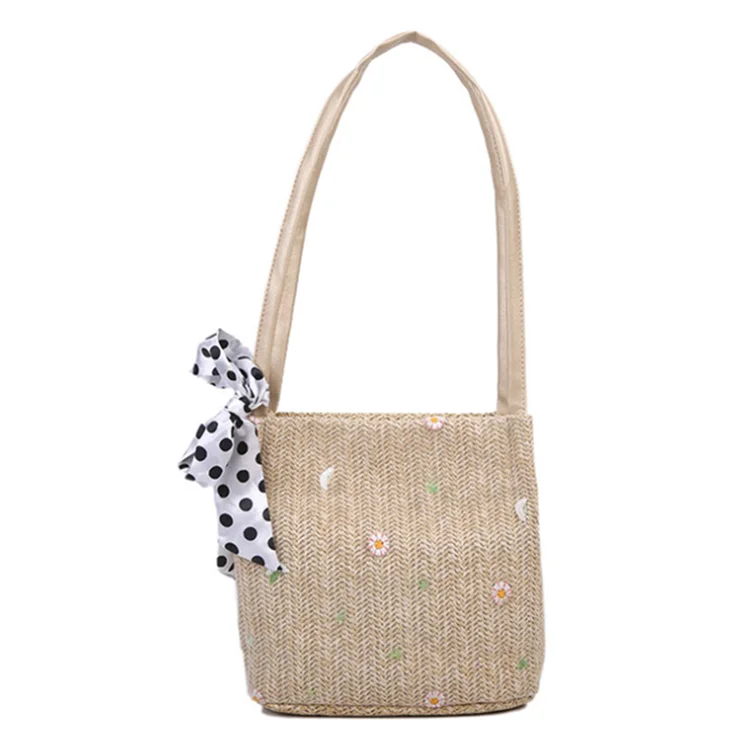 

Women Classic Woven Straw Tote Shoulder Weaving Bag for Outdoor Travel Hiking Camping, White, khaki