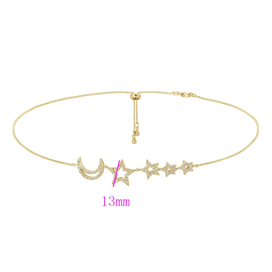 

01040 Xuping Simple jewelry thickening14k gold plated short star choker necklace with star and moon