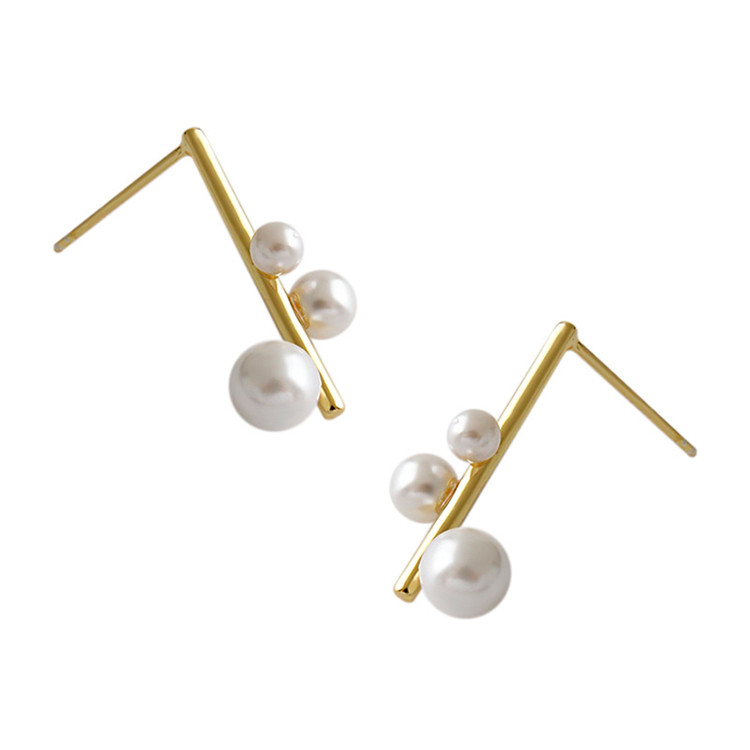 

Real Gold Plated Geometric 925 Sterling Silver Earrings S925 Baroque Pearl Bar Stud Earrings