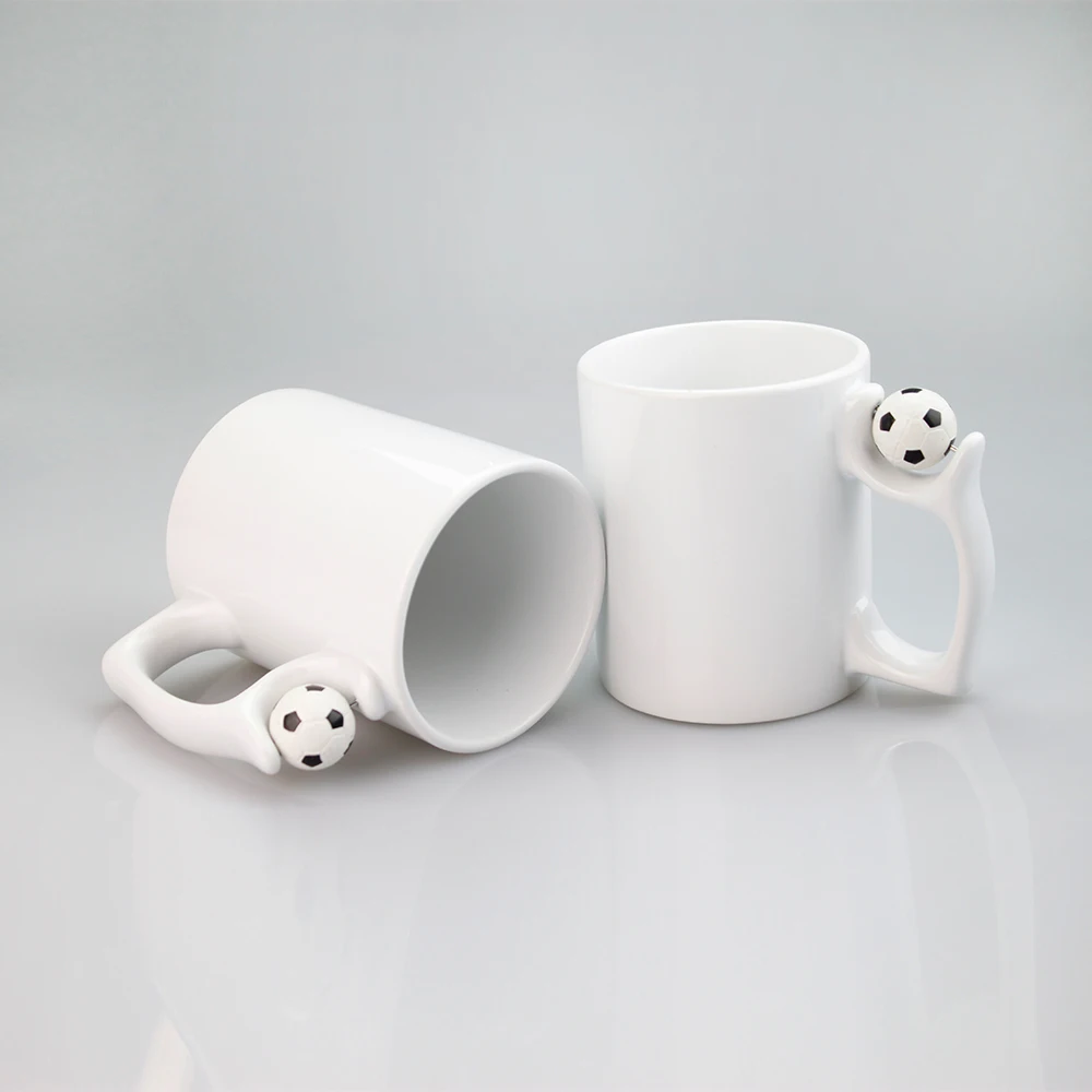 

High Quality Sublimation 11OZ Ceramic Coffee Mugs Football Handle White Funny Mugs with Logo Printed