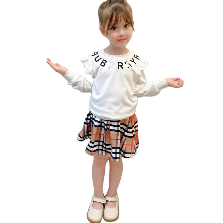 

Hot Retail Autumn fashion new style children wear girls long sleeve t-shirt skirt 2 pcs shirt for kid blouses plaid skirt sets, Picture shows