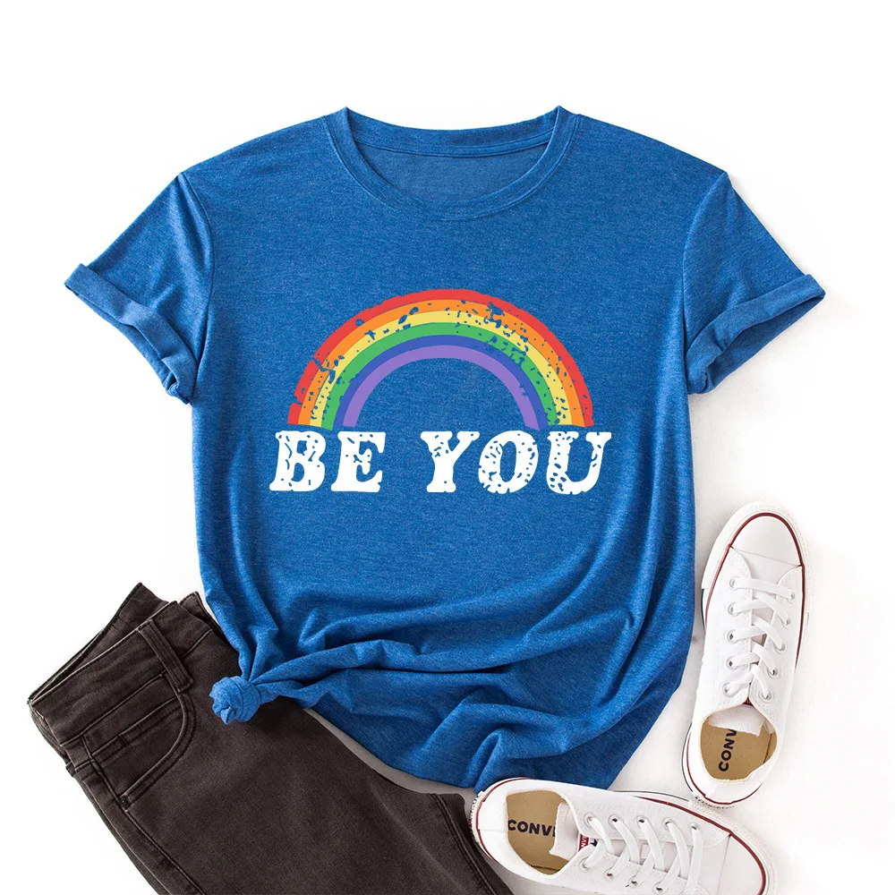 

Women Rainbow Graphic Tees Funny Be You Letter Print T Shirt LGBT Equality Shirts Casual Short Sleeve Tops Maglietta Pride Shirt
