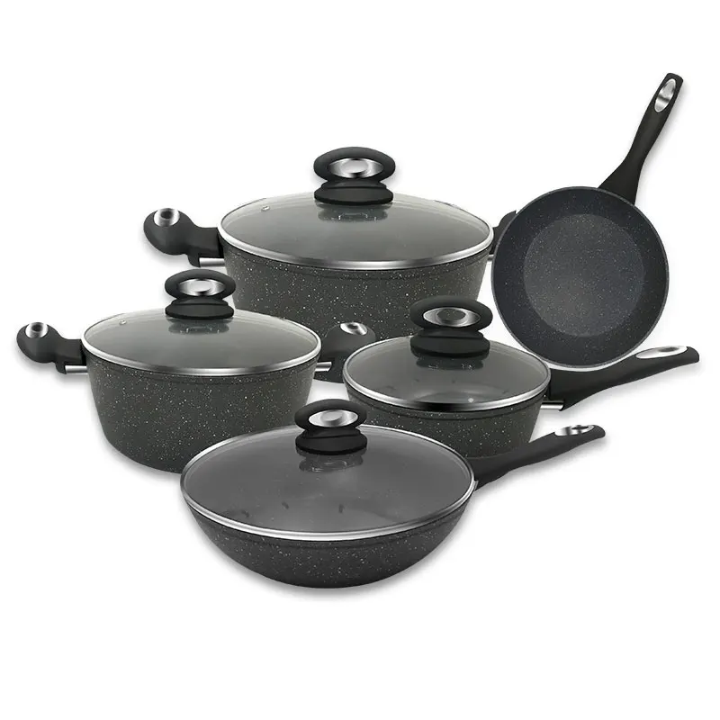 

9Pcs Aluminium Forged Ceramic Nonstick Cooking Soup Pot Milk Pot and Frying Pans Cookware Set, Gray/customized