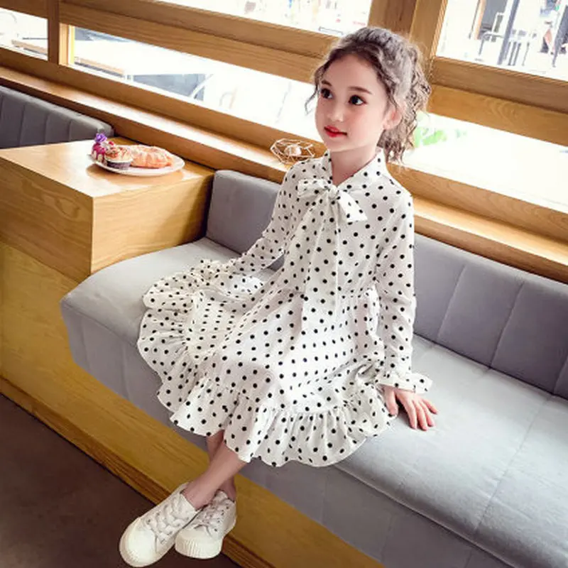 

Spring Girl Princess Dresses Kids Dress Kids Clothing Girls Polka Dots Long Sleeve Chiffon Dresses