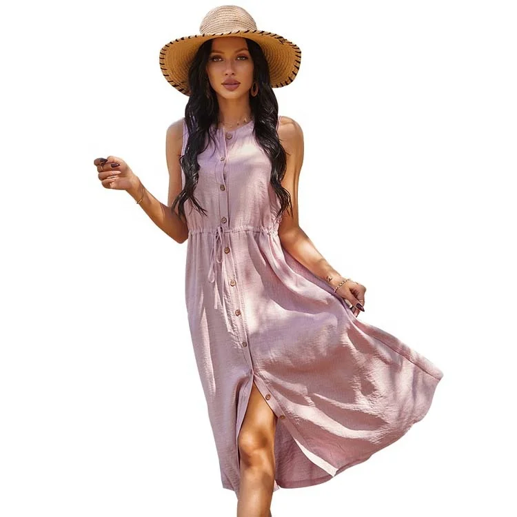 

Hot New Products Summer Leisure Vacation Style Polyester Fiber Women Clothing Dress