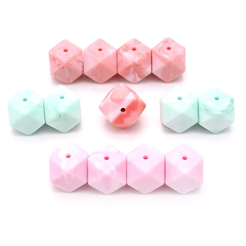 

99 Colors In Stock Bpa Free Silicone Teething Beads Soft Food Grade 14mm 17mm Hexagon Silicone Beads For Jewelry Making