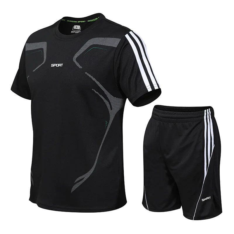 

Wholesale summer men's two-piece T-shirt shorts short-sleeved T-shirt men's sports shorts fitness quick-drying Suit