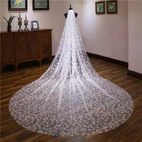 

2019 new design tulle long veils wedding cathedral long lace veil 3.8m length classical lace veils