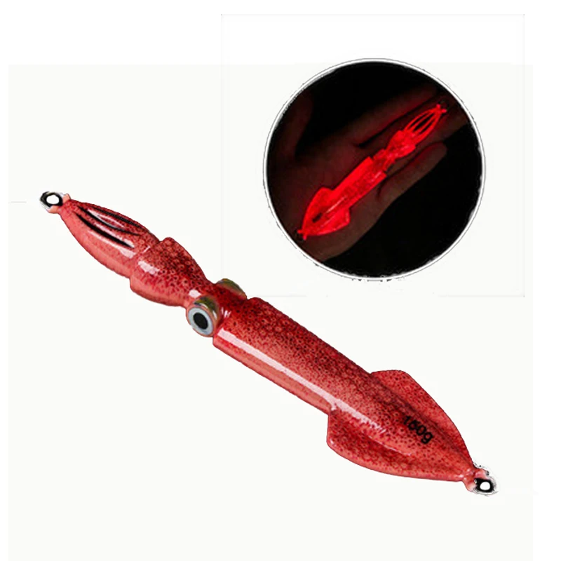 

150g Red Luminous Lead Fish Jig Fishing Lure Slow Jig Metal Fishing Bait Spoon Artificial Squid Jig, 6 colors