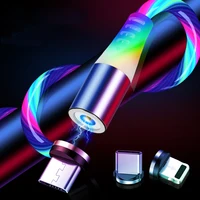 

2M 1M LED Glow Flowing Magnetic Fast Charger 3 in 1 USB Cable IOS TYPE-C Micro USB Magnet Charging cord for iPhone for Xiaomi