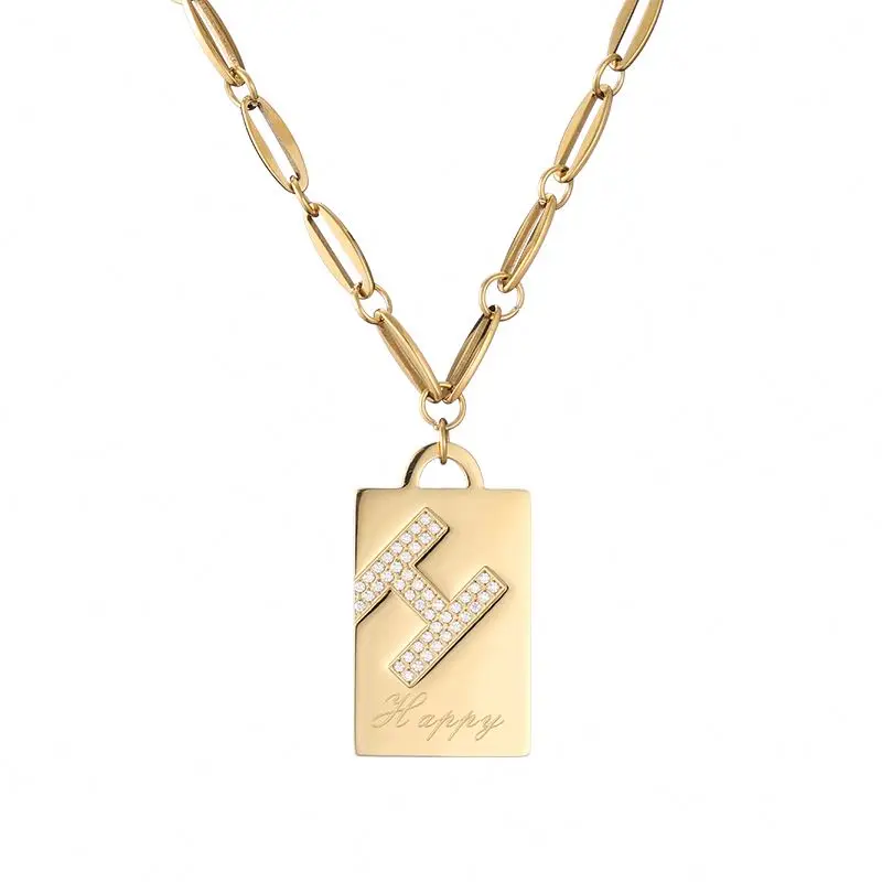 

Simple Couple Personality Stainless Steel Unisex Hip Hop Diamond Long Pendant Necklace