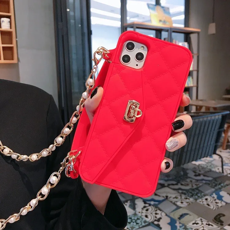 

New Fashion Soft TPU Card Wallet Bag Cover Crossbody Chain Handbag Purse Case For iPhone 11 Pro Max, 10 colors