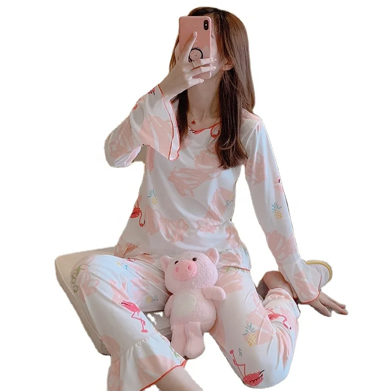 

Women's Nightwear Flamingo Design Long Pyjamas Sets V-Neck Cute Girls Pajama, Picture color