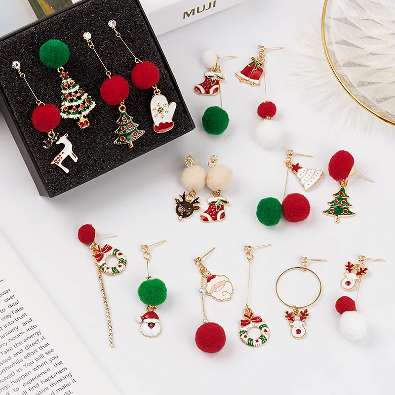

Cartoon Asymmetric Santa Claus Earrings for Women Fashion Long Tassel Round Ball Snowflake Drop Earrings Jewelry Christmas Gifts
