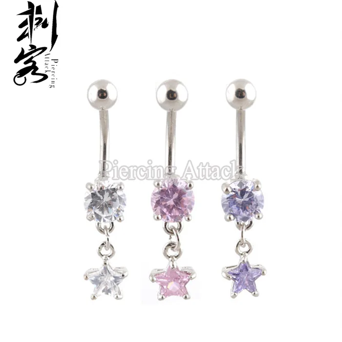 

CZ Star Dangle Navel Ring Body Piercing Body Jewelery, Clear, pink, l.purple