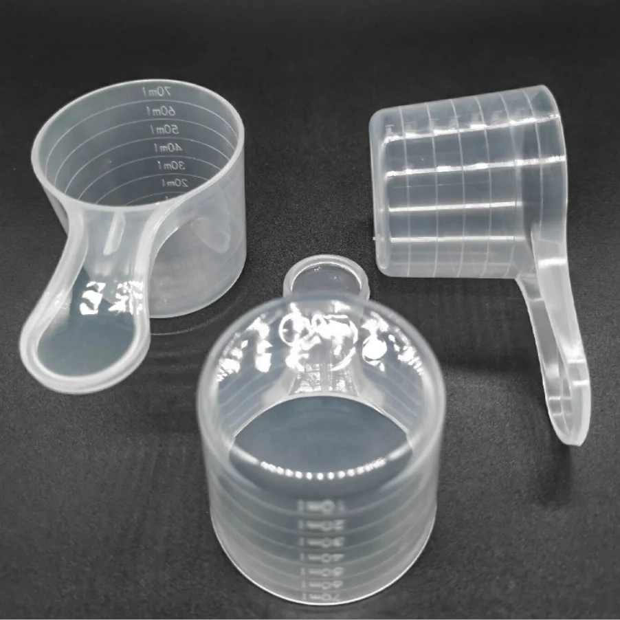 

35g & 70ml round flat bottom plastic pp transparent white measuring spoon with scale measuring marking