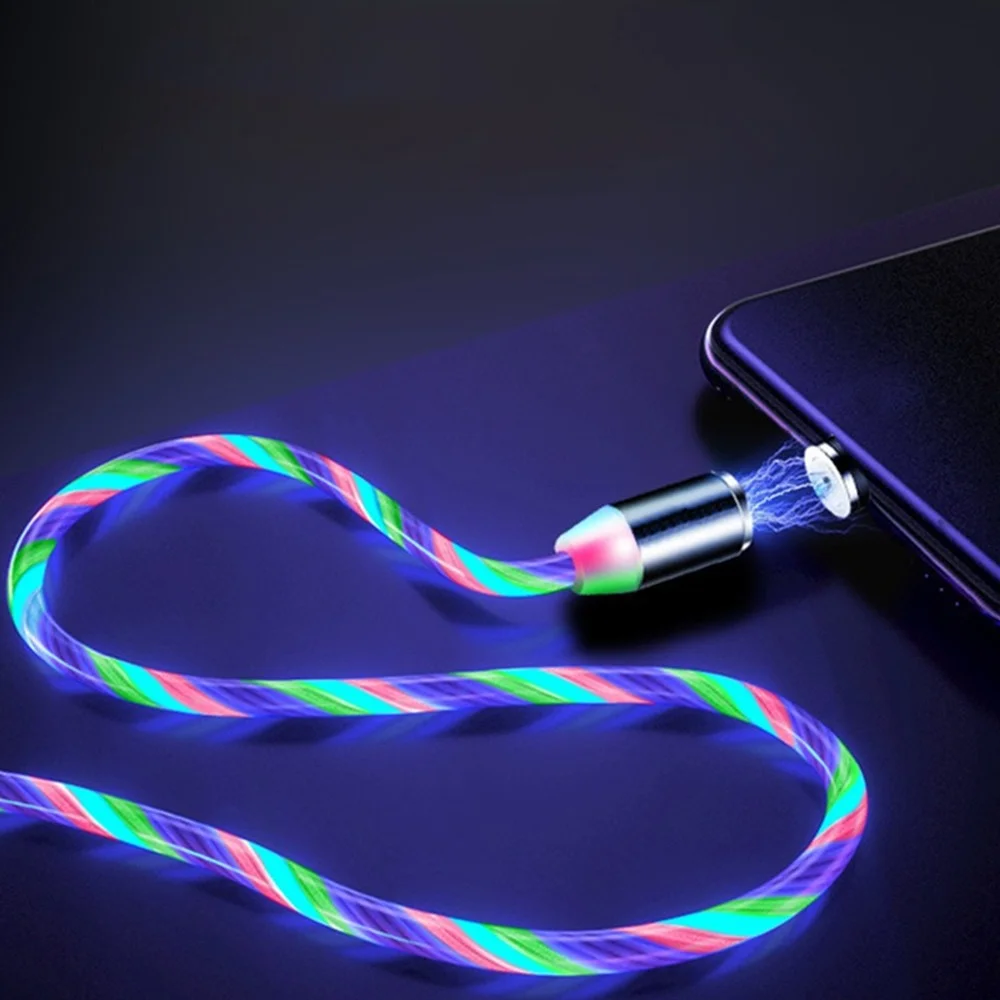 

New Arrival 3 in 1 LED Magnetic USB Charger Rotate 360 Degree Magnetic Cable, Blue green red pruple