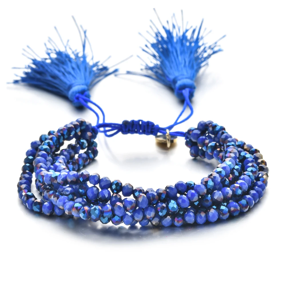 

Vintage Women Bracelet Glass Crystal Pulseras Mujer Moda Multicolor Faceted Beads Handmade Jewelry Tassel Bracelet